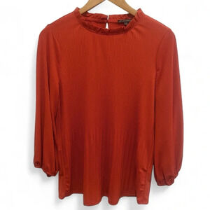 Adrianna Papell Solid Ruffle Neck Pleated Top Color Chili Size Large